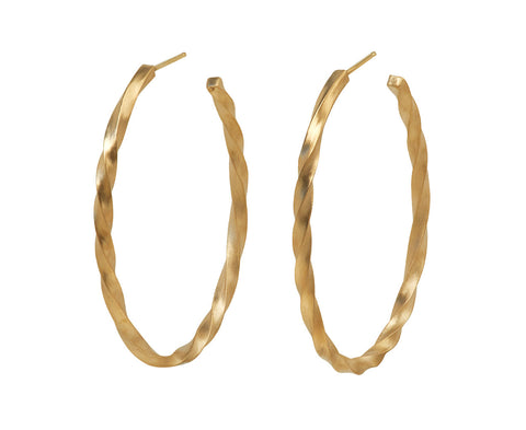Nicole Landaw Twisted Gold Oval Hoop Earrings