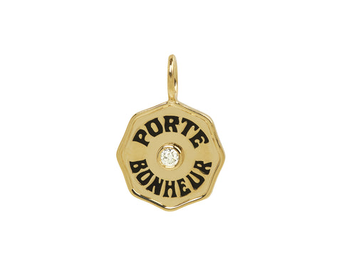 White Diamond and Black Enamel Mini Porte Bonheur Charm
