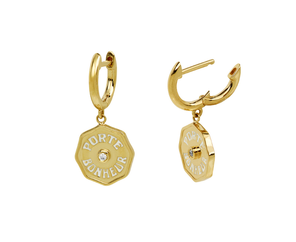 White Enamel Wee Porte Bonheur Earrings