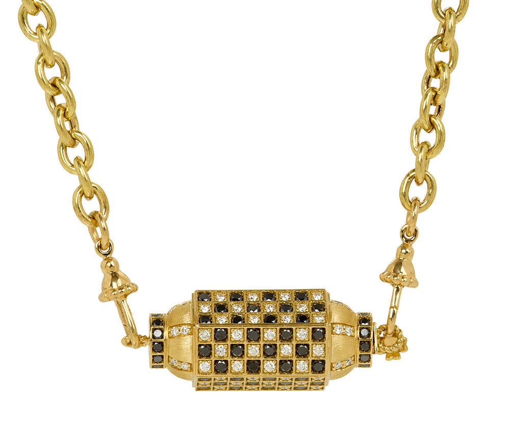 Classic Rosa Chain Black and White Diamond Check Locket Necklace