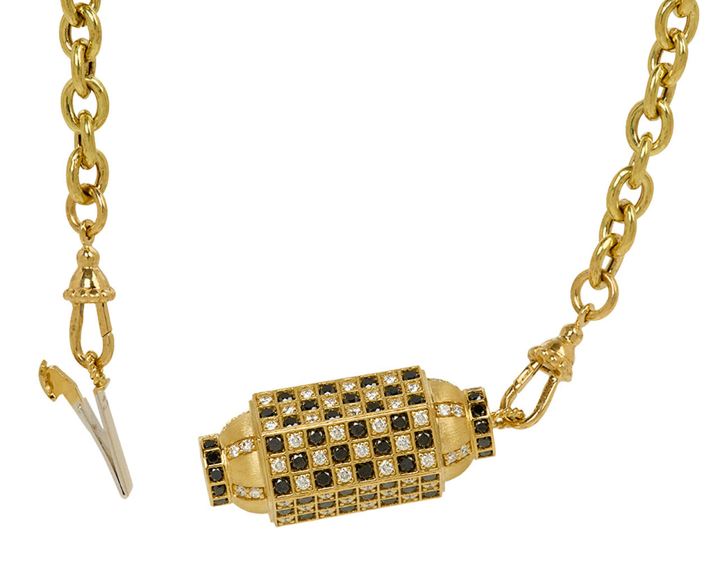 Classic Rosa Chain Black and White Diamond Check Locket Necklace