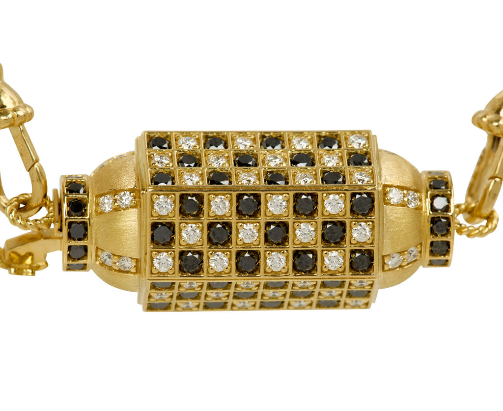 Classic Rosa Chain Black and White Diamond Check Locket Necklace