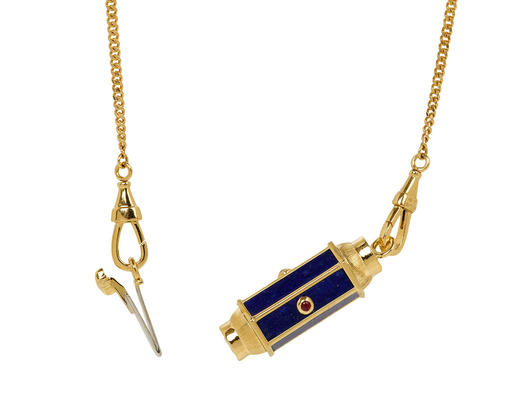 Gourmette Chain Ruby and Lapis Baby Locket Necklace