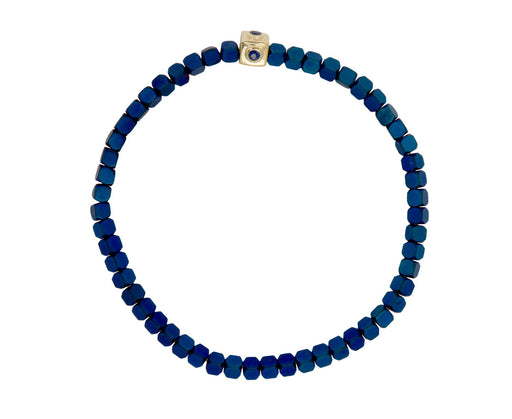 Luis Morais Blue Sapphire Cube and Matte Hematite Beaded Bracelet