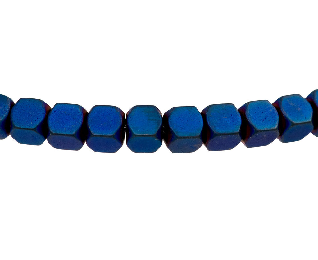 Luis Morais Blue Sapphire Cube and Matte Hematite Beaded Bracelet - Bead Closeup
