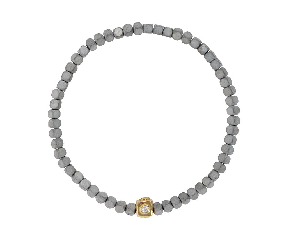 Luis Morais White Diamond Cube and Matte Hematite Beaded Bracelet