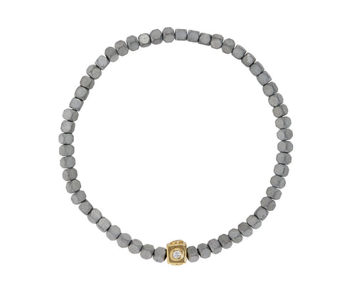 Luis Morais White Diamond Cube and Matte Hematite Beaded Bracelet