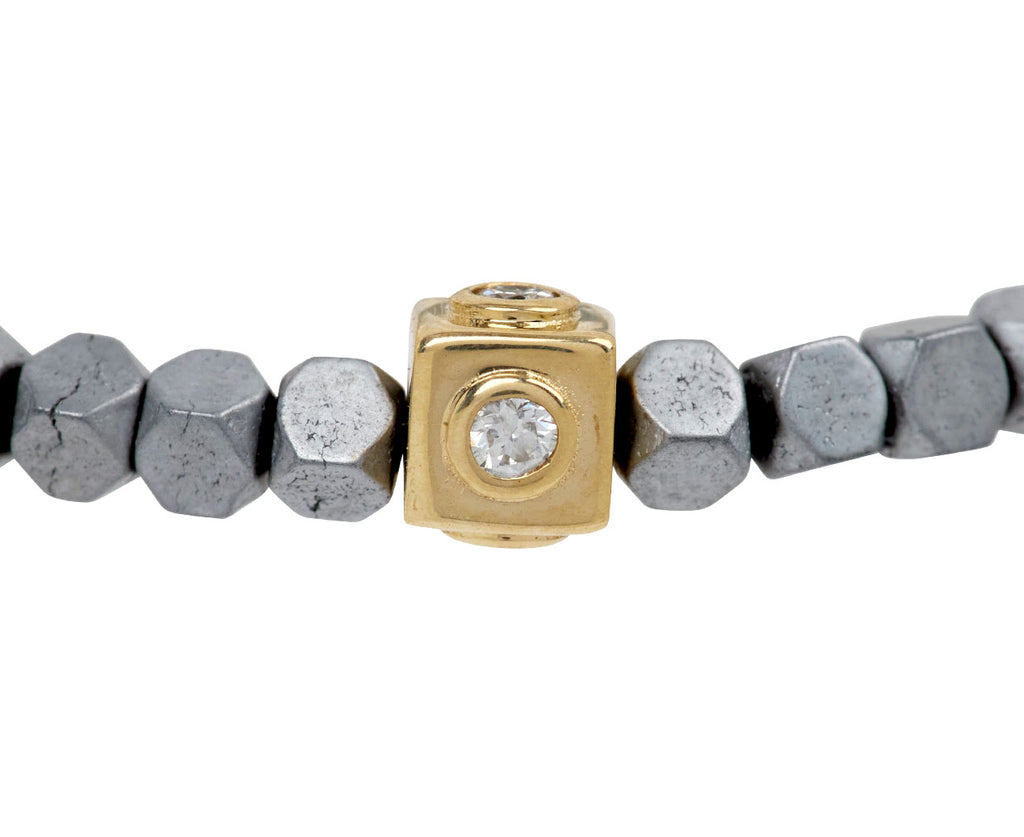 Luis Morais White Diamond Cube and Matte Hematite Beaded Bracelet - Closeup Charm