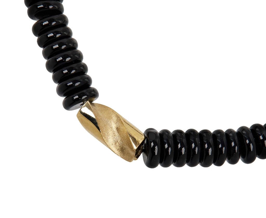 Luis Morais Black Onyx and Gold Drill Bit Beaded Bracelet - Closeup