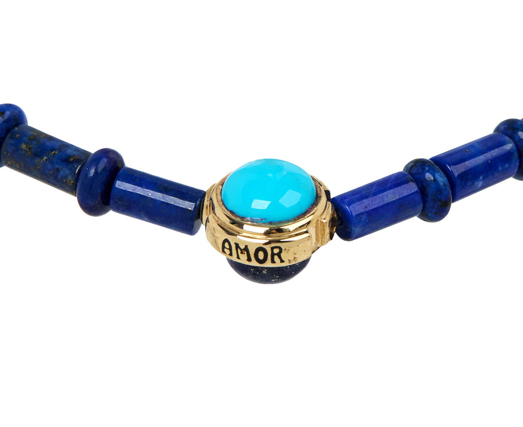 Luis Morais Beaded Lapis and Turquoise Collar Charm Bracelet - Closeup