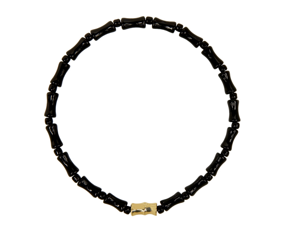 Luis Morais Black Onyx and Gold Bamboo Beaded Bracelet