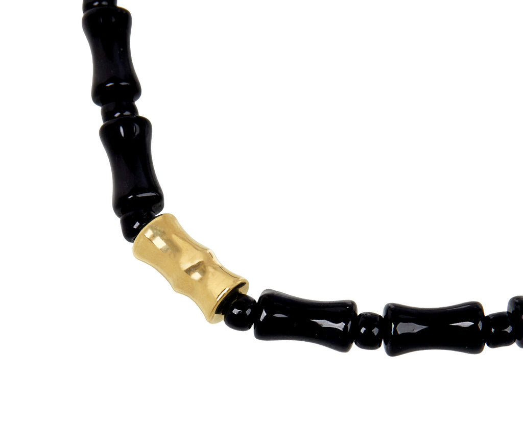 Luis Morais Black Onyx and Gold Bamboo Beaded Bracelet - Closeup
