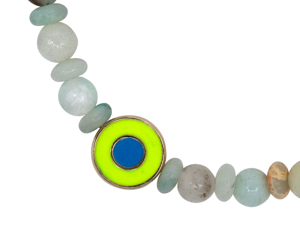 Luis Morais Enamel Evil Eye Disk on Beaded Bracelet - Closeup Charm