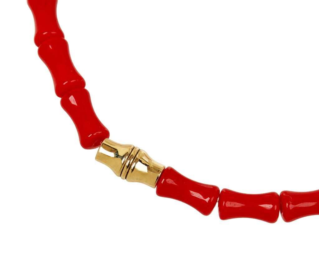 Luis Morais Red Glass Beaded Bracelet - Closeup