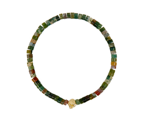 Luis Morais Indian Agate and Gold Skull Beaded Bracelet