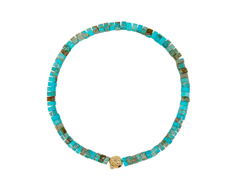 Luis Morais Imperial Turquoise and Ruby Gold Skull Beaded Bracelet