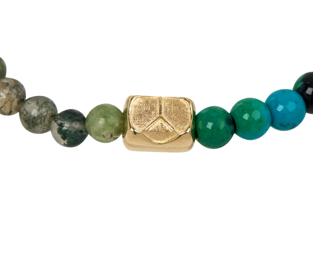 Luis Morais Peace Sign Ingot and Multi Gemstone Beaded Bracelet - Closeup