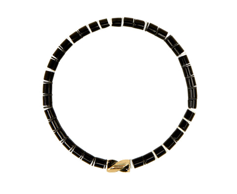 Luis Morais Black Agate and Vinyl Short Gold Drill Bit Beaded Bracelet