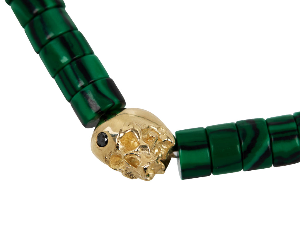 Luis Morais Malachite and Gold Skull Beaded Bracelet - Closeup
