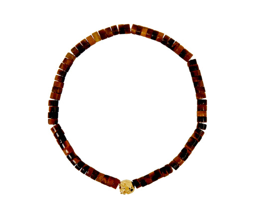 Luis Morais Tiger's Eye and Gold Skull Beaded Bracelet