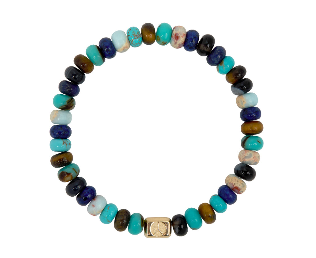 Luis Morais Peace Sign Ingot and Multi Gemstone Beaded Bracelet