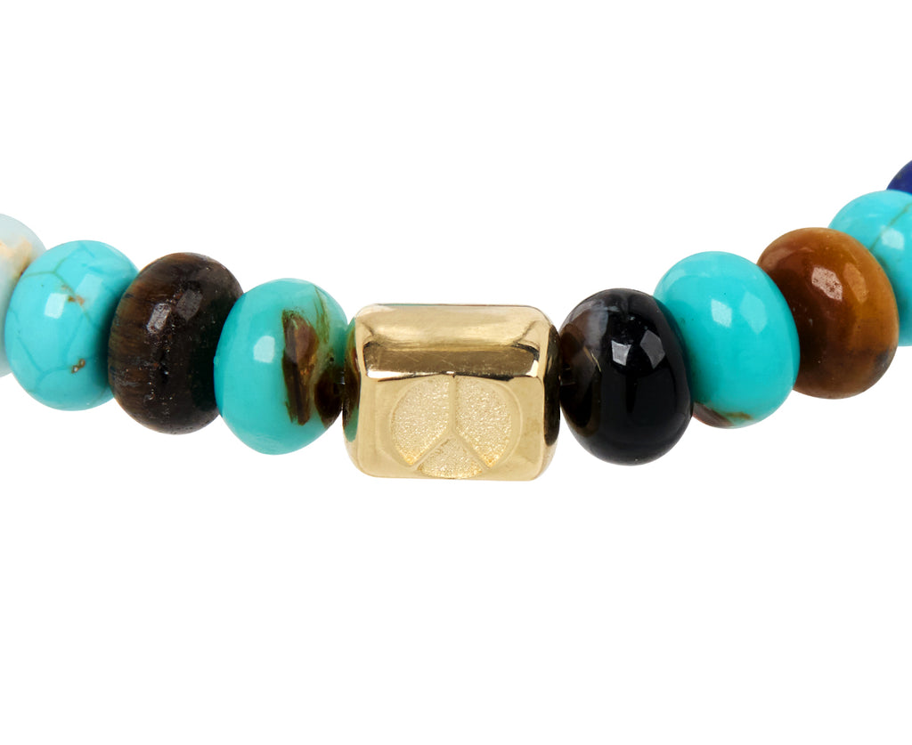 Luis Morais Peace Sign Ingot and Multi Gemstone Beaded Bracelet - Closeup