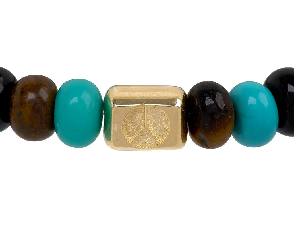 Luis Morais Peace Sign Ingot and Multi Gemstone Beaded Bracelet - Closeup Ingot