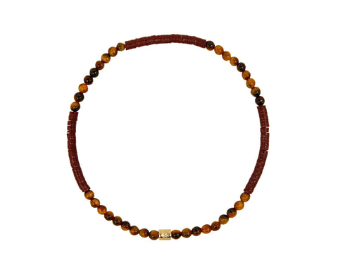 Luis Morais Tiger's Eye and Gold Symbols Beaded Bracelet