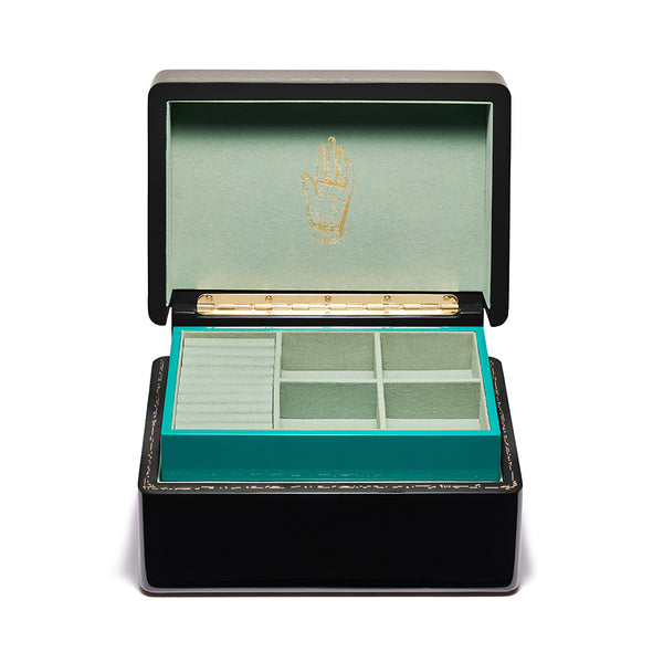 Jet Black Mini Trunk Jewelry Box