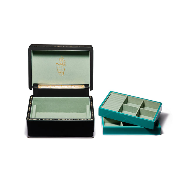 Jet Black Mini Trunk Jewelry Box