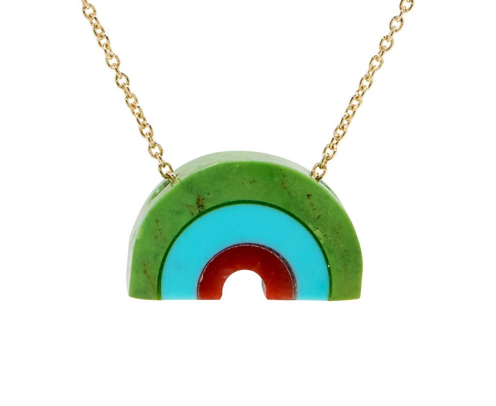 Aliita Turquoise and Coral Rainbow Pendant Necklace - Closeup