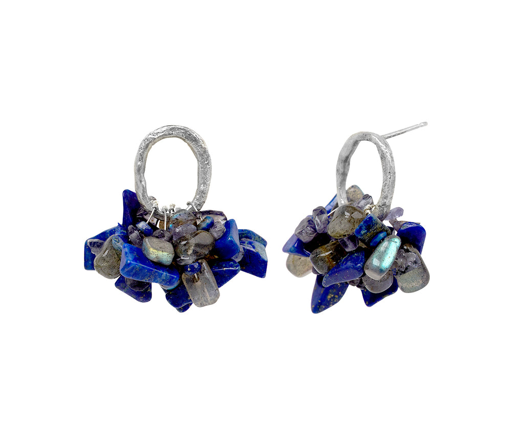 Disa Allsopp Labradorite, Lapis and Amethyst Cluster Earrings - Side View