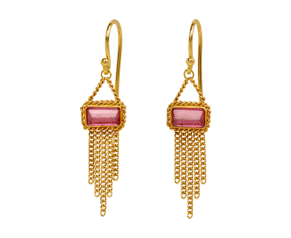 Pink Tourmaline Fringe Earrings