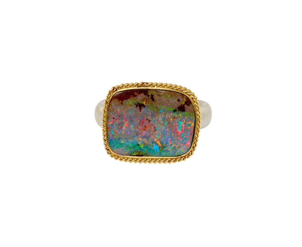 Smooth Square Boulder Opal Ring