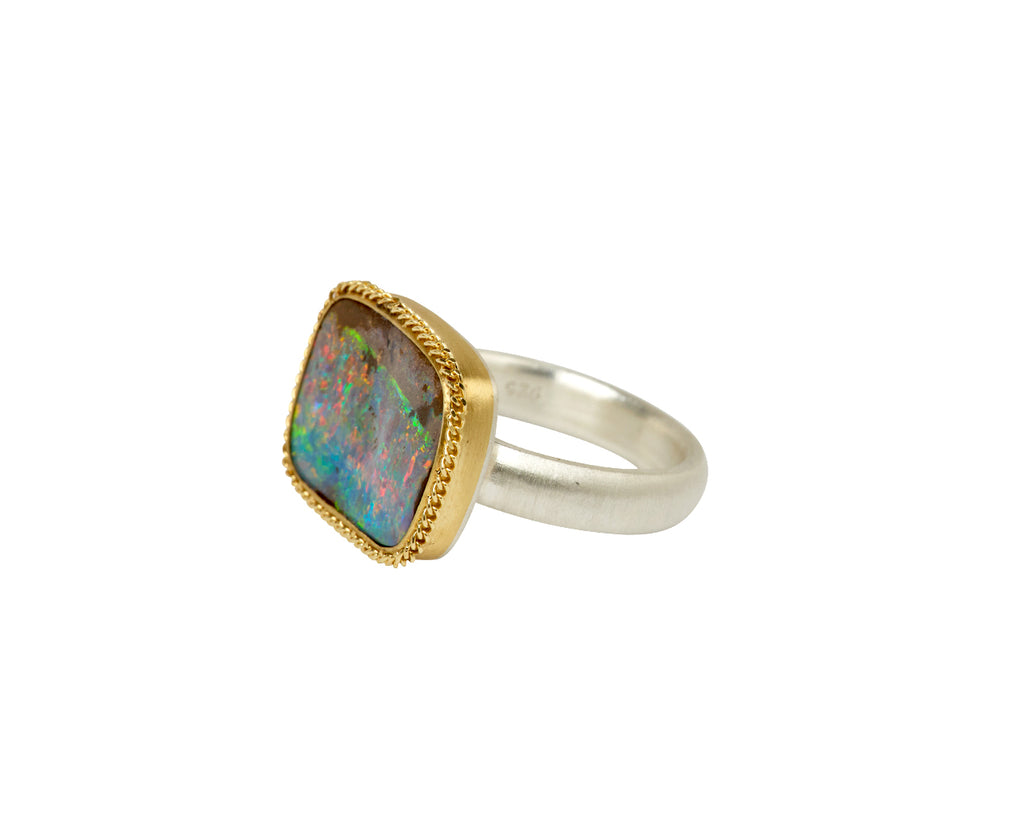 Smooth Square Boulder Opal Ring