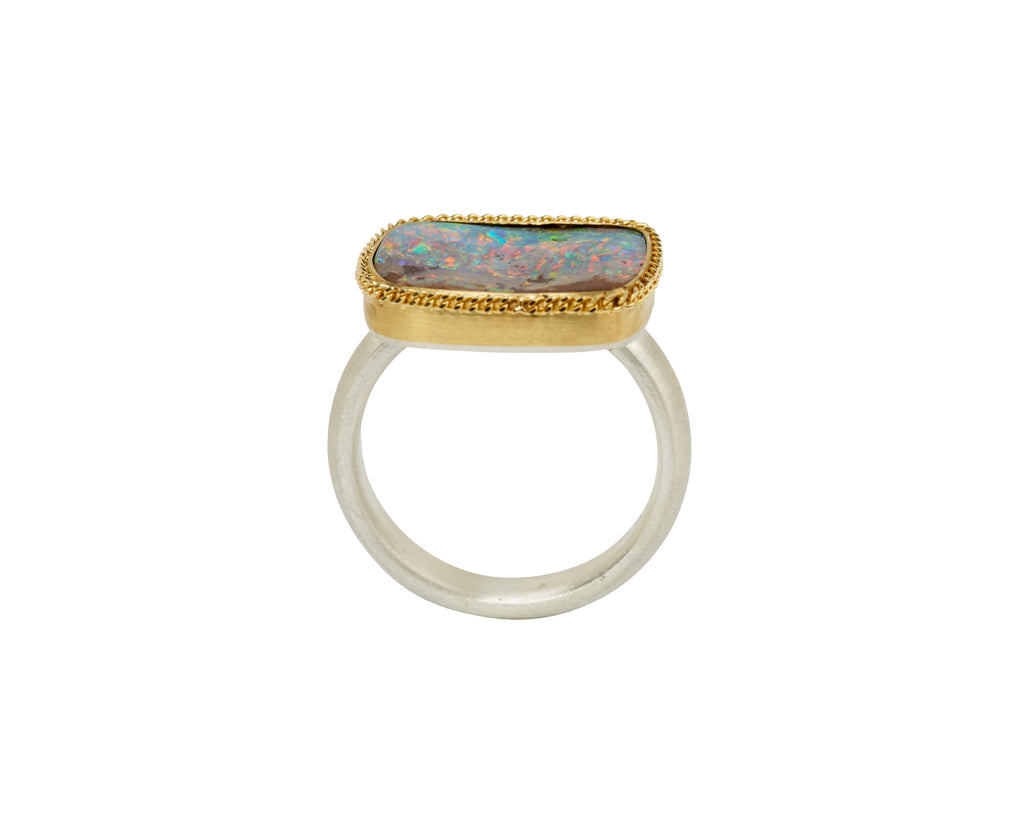 Smooth Square Boulder Opal Ring