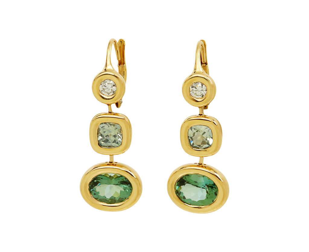 Diamond, Montana Sapphire and Green Tourmaline Pillow Drop Earrings