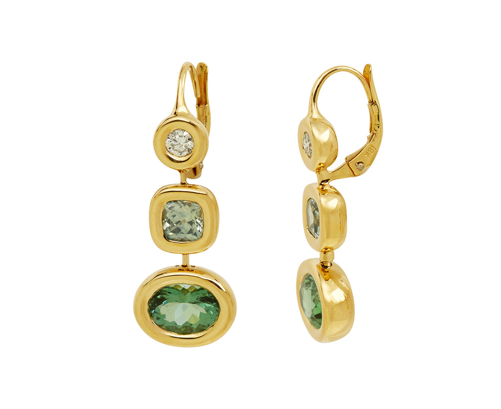 Diamond, Montana Sapphire and Green Tourmaline Pillow Drop Earrings