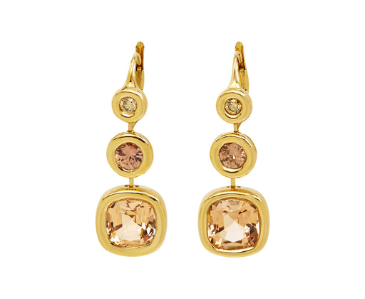 Diamond, Morganite and Zircon Pillow Drop Earrings