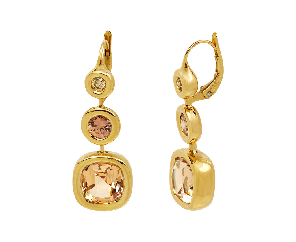 Diamond, Morganite and Zircon Pillow Drop Earrings
