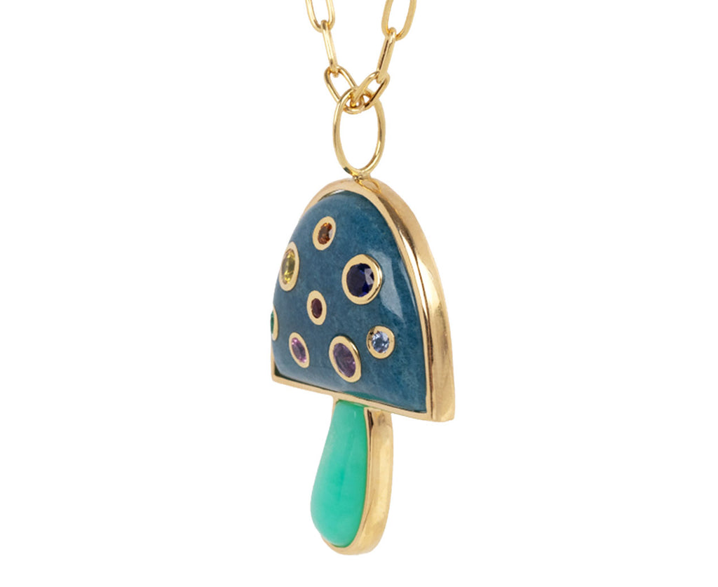 Brent Neale Aquamarine, Chrysoprase and Rainbow Magic Mushroom Necklace Side View