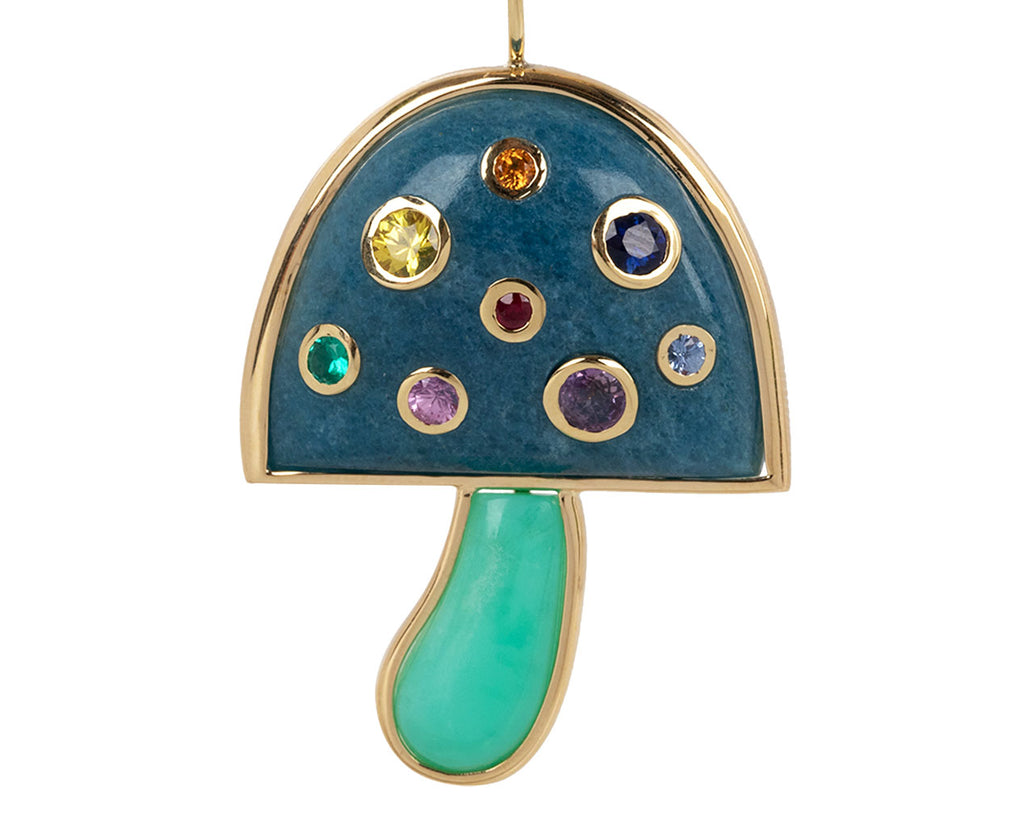 Brent Neale Aquamarine, Chrysoprase and Rainbow Magic Mushroom Necklace Close Up