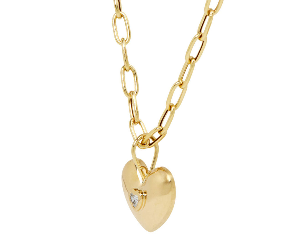 Small Gold and Diamond Puff Heart Pendant Necklace