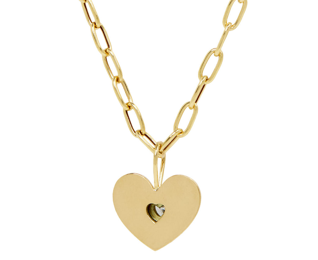 Small Gold and Diamond Puff Heart Pendant Necklace