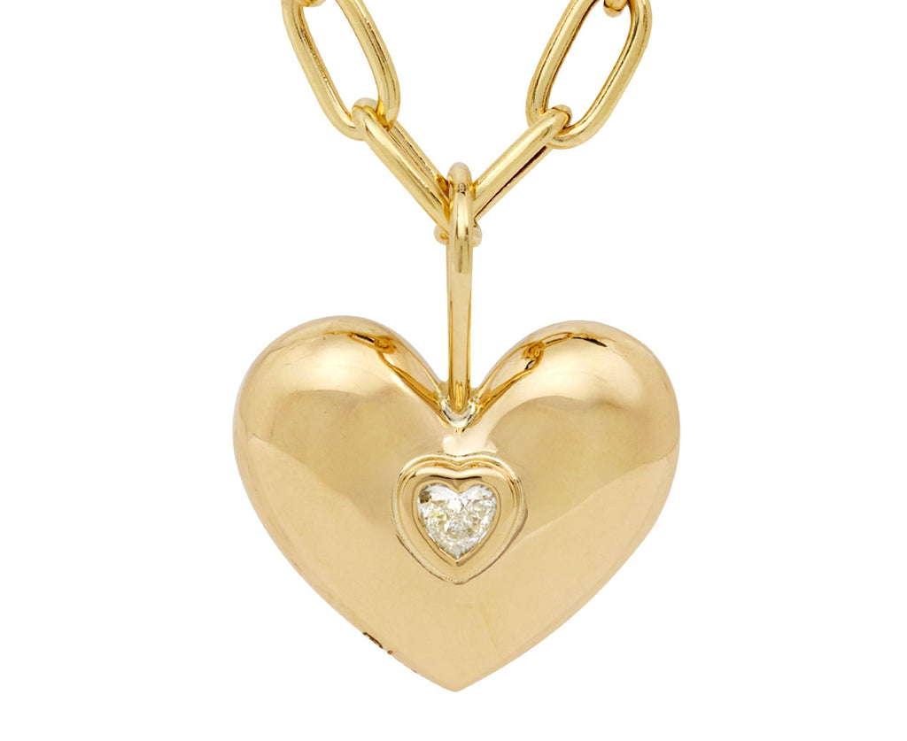 Small Gold and Diamond Puff Heart Pendant Necklace