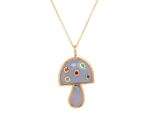 Blue Chalcedony and Rainbow Sapphire Mini Magic Mushroom Pendant Necklace