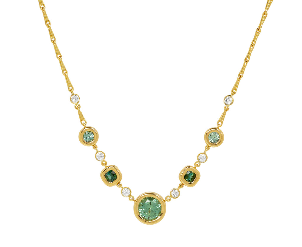 Green Tourmaline and Diamond Pillow Station Necklace