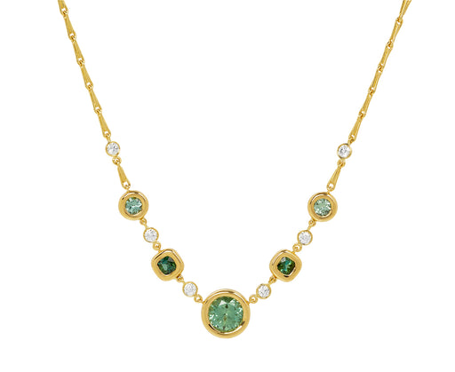 Green Tourmaline and Diamond Pillow Station Necklace