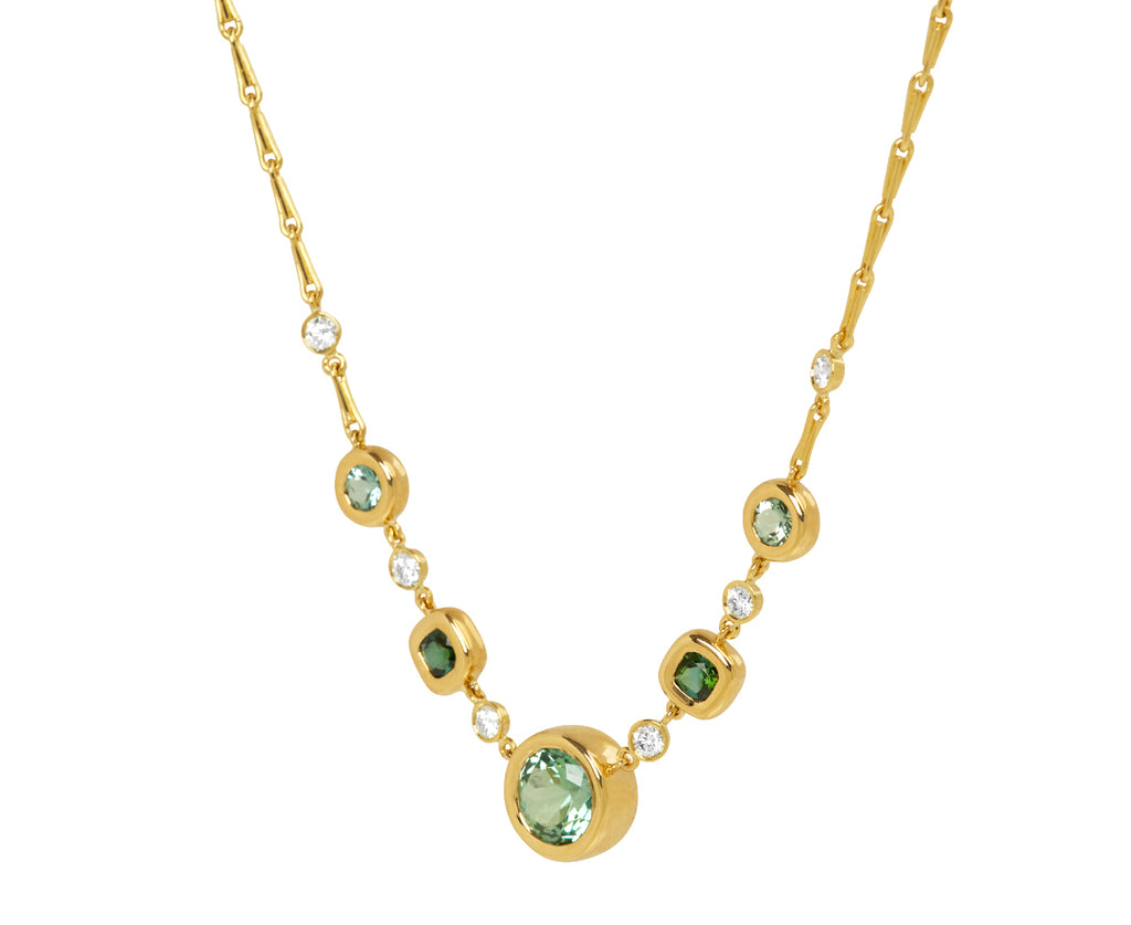 Green Tourmaline and Diamond Pillow Station Necklace