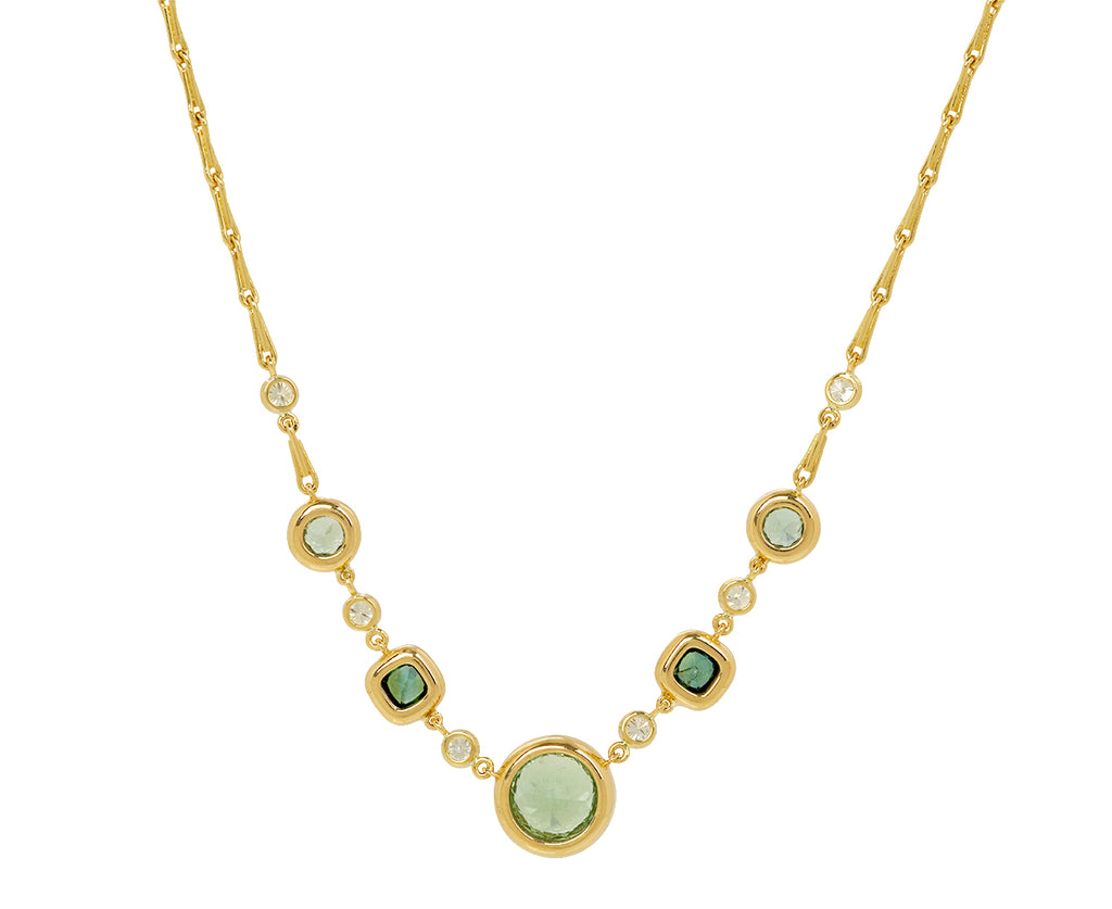 Green Tourmaline and Diamond Pillow Station Necklace